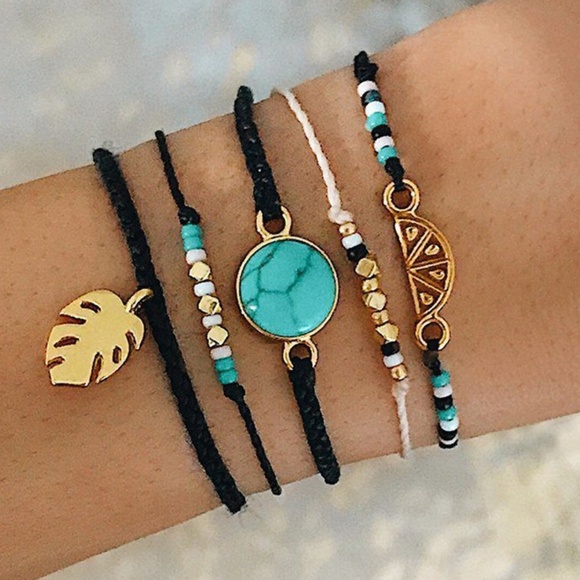 **LORDES* 5-Pc Black x Teal Fashion Bracelet Set - Picture 1 of 8